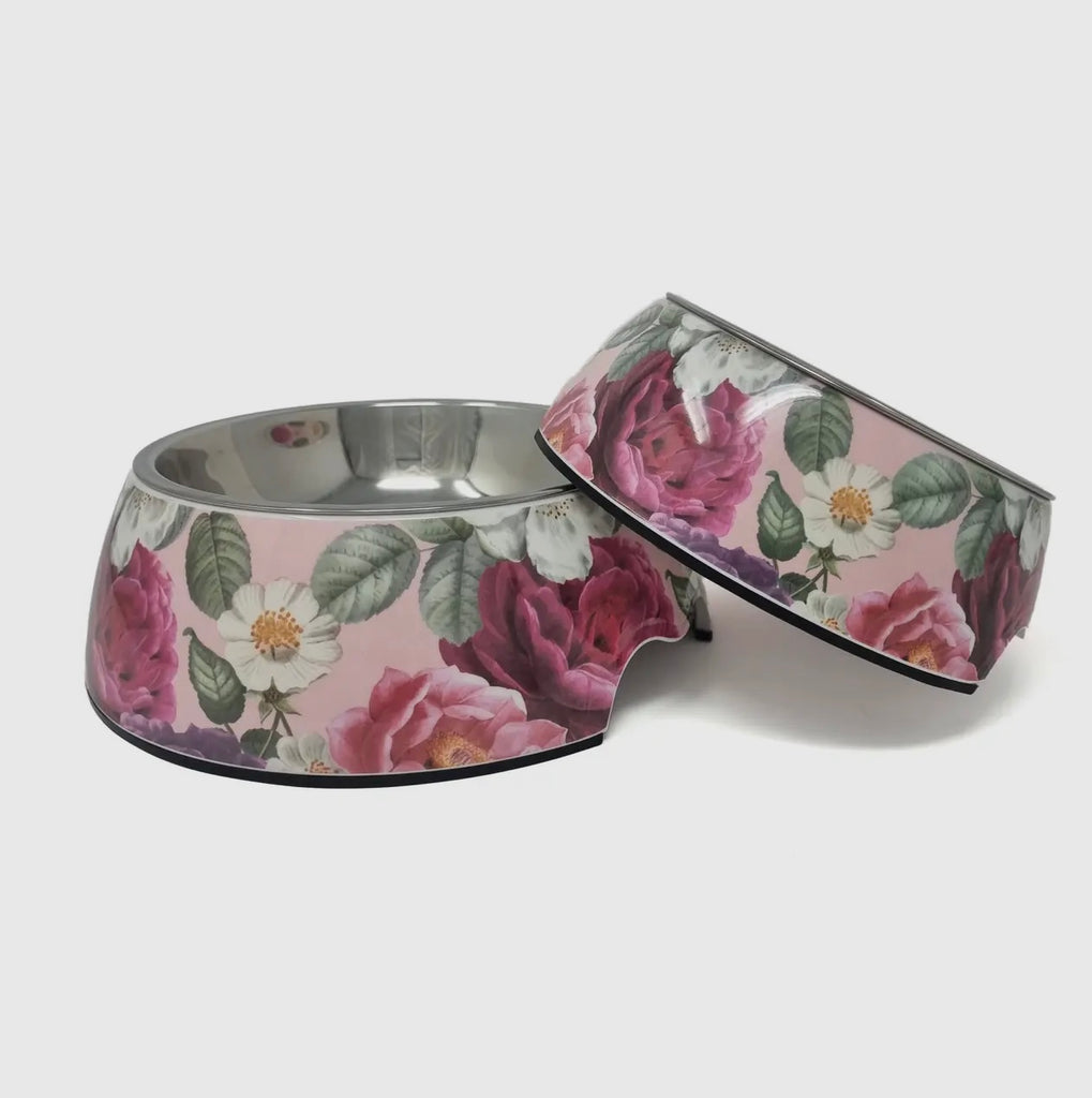 Pink Floral 2 in 1 Dog Bowl