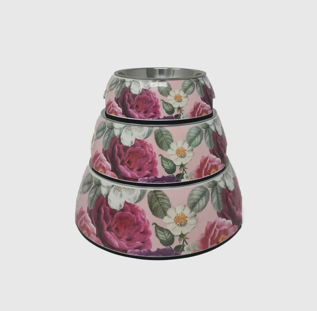 Pink Floral 2 in 1 Dog Bowl